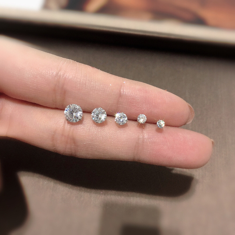 s999 sterling silver * super flash one diamond small earrings 2.5-6mm men and women zircon simple ear bone nail earrings
