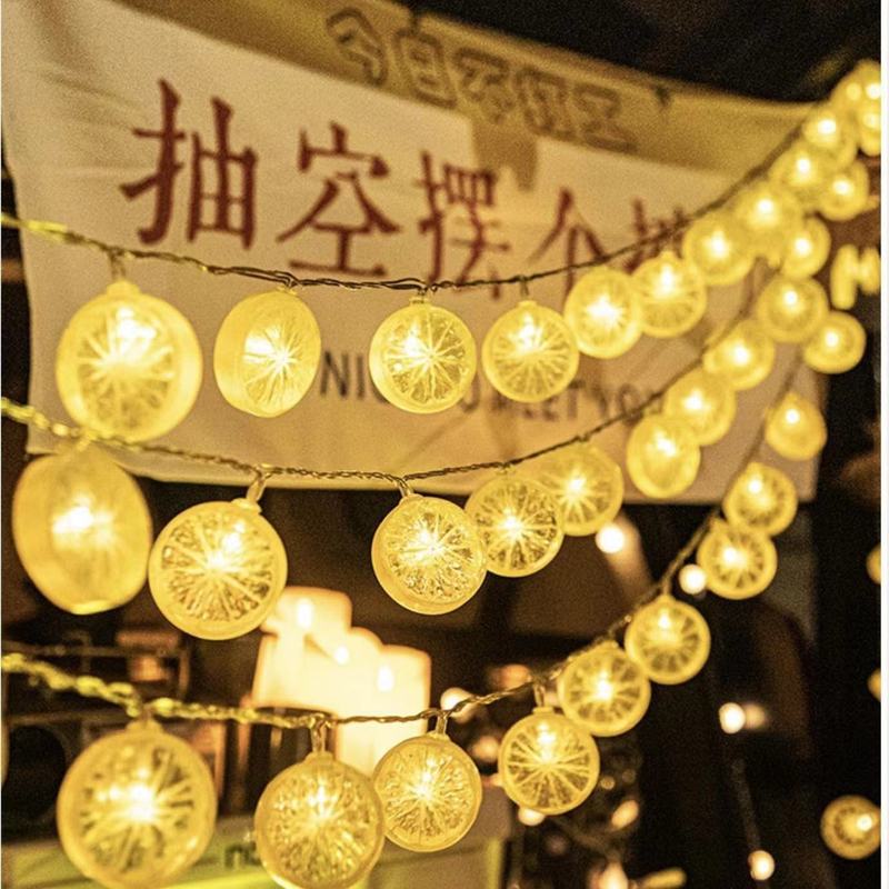 Stall lights, night market lights, unplugged atmosphere lights, trunk internet celebrity special LED decorative lemon colored light string lights