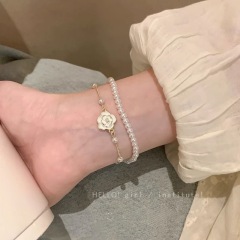 Camellia Pearl Bracelet Women's 2024 New Light Luxury Niche Exquisite Accessories Cold Style Double Layer Stacked Bracelet