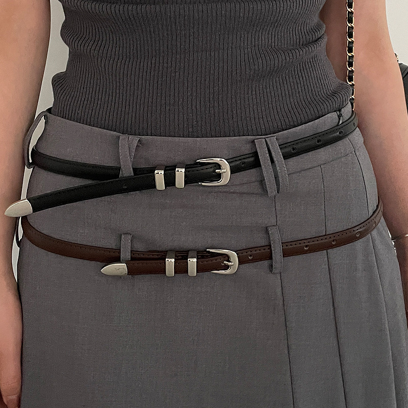 Belt women's genuine leather fine style with jeans belt 2024 new Korean version high-end sense ins style simple