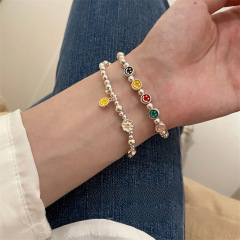 Rainbow Smiley Flower Beaded Bracelet Women's New Style Ins~Niche Design Student Bestie Versatile Bracelet
