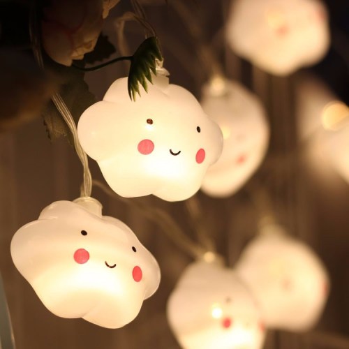 LED Creative White Cloud Smile Cloud Star Light String Children's Bedroom Tent Birthday Decoration Battery Cloud Hanging Light