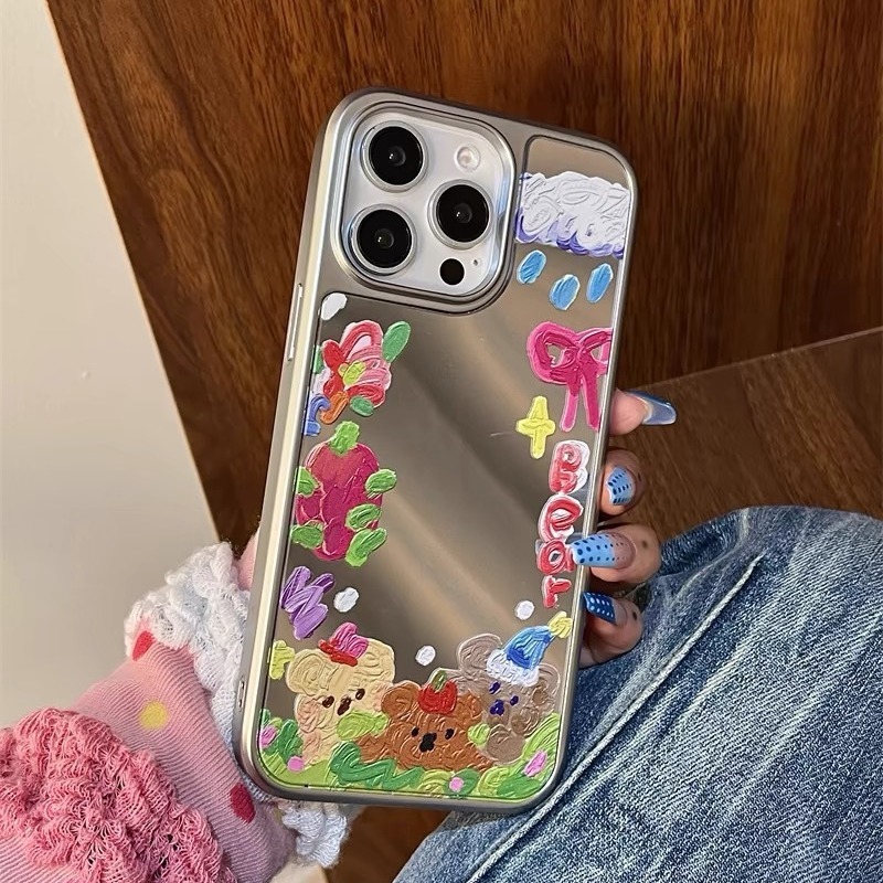 Oil painting cartoon suitable for iphone16promax mirror apple 15 electroplating protective cover 14 mobile phone case matte 13