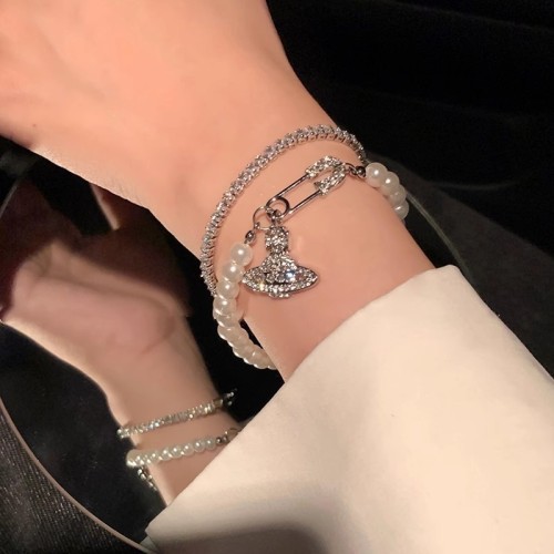 Saturn Planet Pearl Bracelet Women's Light Luxury Niche High-Quality Full Diamond Zircon Bracelet Exquisite Fashion Hand Accessories