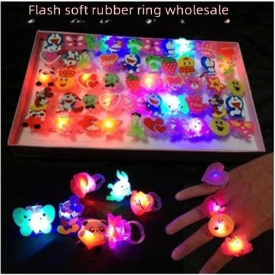 Wholesale soft rubber luminous ring, flash cartoon ring light, finger lamp, street stall, night market luminous toy, push scan code