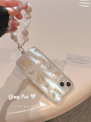 Three-dimensional love pearl suitable for Apple 14 mobile phone case iphone13promax chain 12 women 11 niche ins