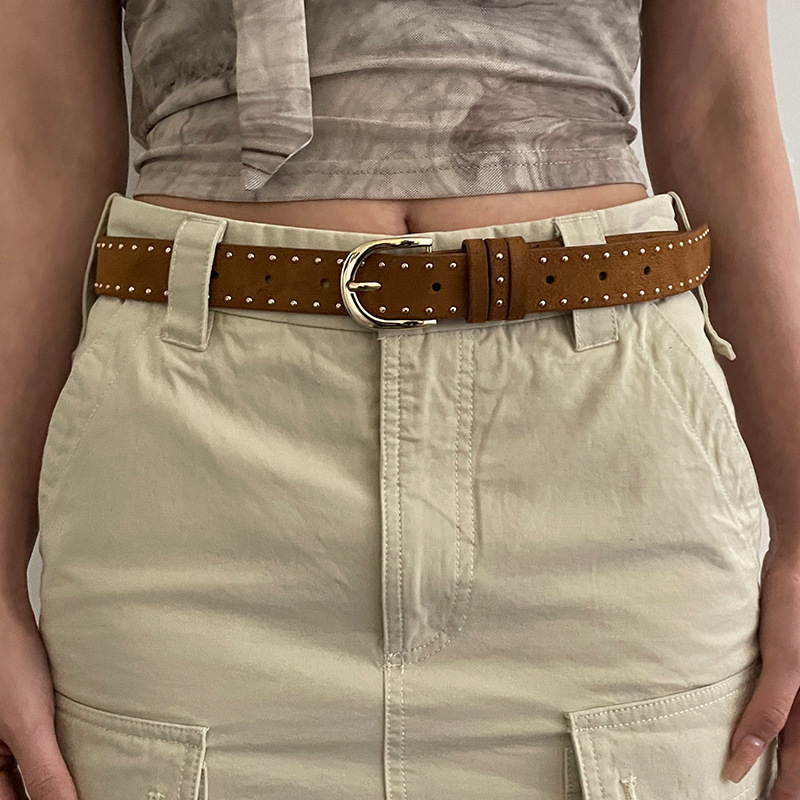 American retro belt for women new style willow nail solid color belt high-end niche versatile accessories personality