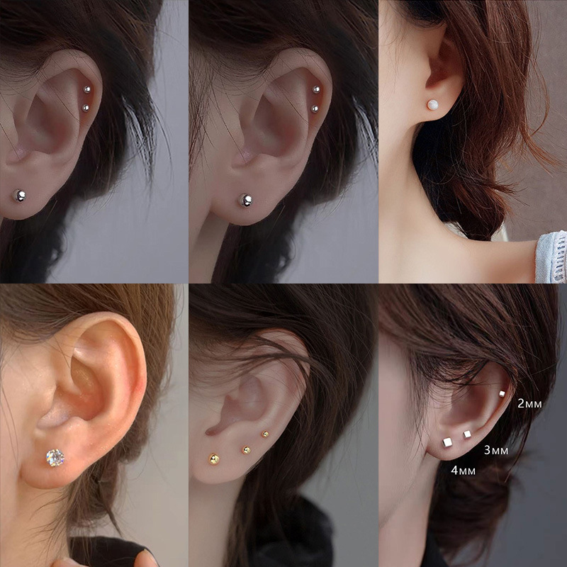 S999 sterling silver earrings, pure silver ear piercing earrings for women, hypoallergenic, no need to take off high-end small earrings when sleeping