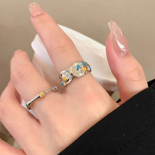 Korean style niche design drip glaze irregular ring female ins fashion personality versatile open index finger ring