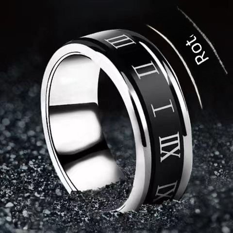 Roman numeral rotating ring for men, fashionable, high-end, trendy and personalized titanium steel ring for men that does not fade