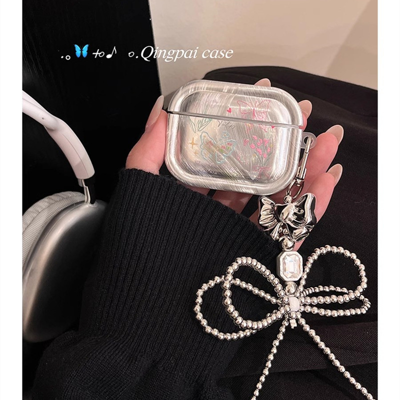 Feather yarn ins style internet celebrity electroplated color butterfly belt chain suitable for airpodspro protective case 3rd generation second generation