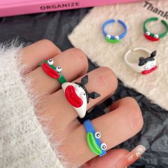 Ugly cartoon cute ring niche opening funny little monster ring female ins style live mouth ring