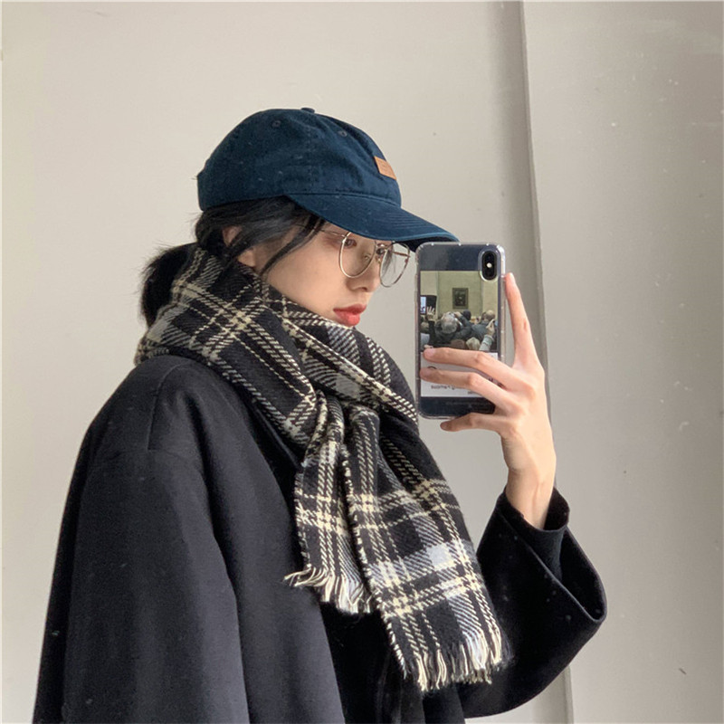 BACKNOW temperament plaid retro imitation cashmere double-sided scarf warm plaid tassel autumn and winter scarf for men and women