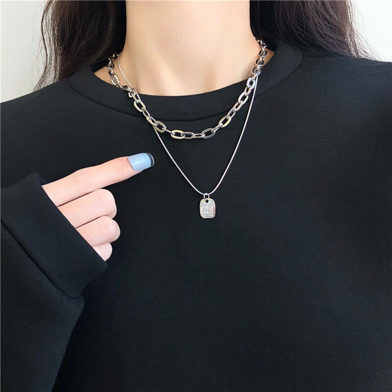 Japanese and Korean stars have the same double-layered letter love letter pendant necklace for women with niche design and non-fading clavicle chain