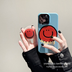 Korean style Happy Smiley Suitable for iPhone14pro max Apple 15 mobile phone case 13 magnetic holder 12 films