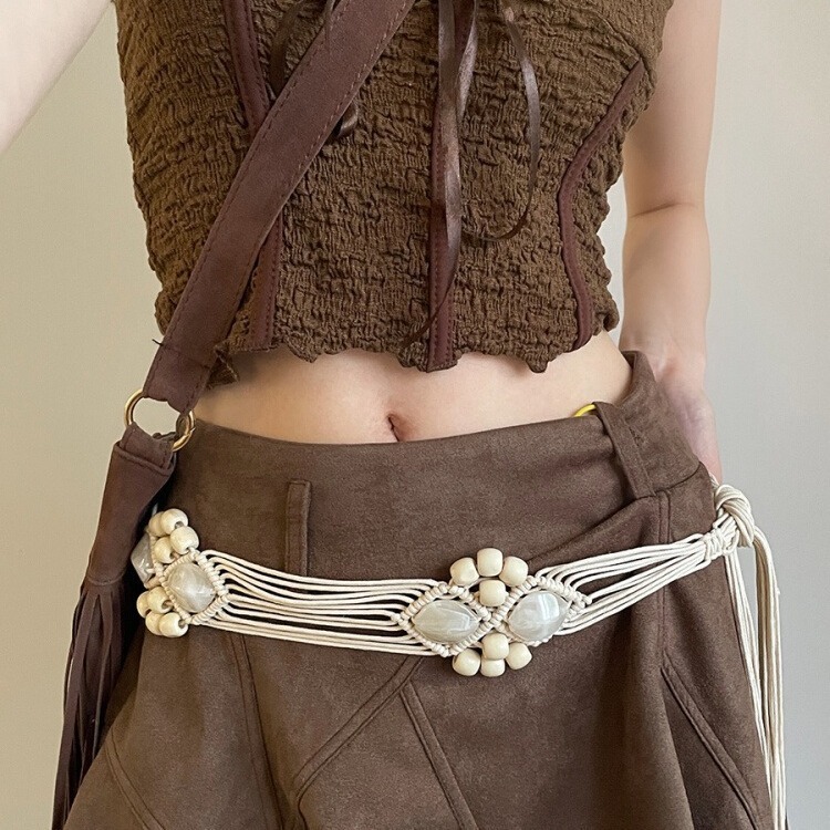 2024 New Ethnic Style Braided Waist Chain Women’s Waist Slimming Accessories Korean Style Versatile and High-end Style with Skirt Belt