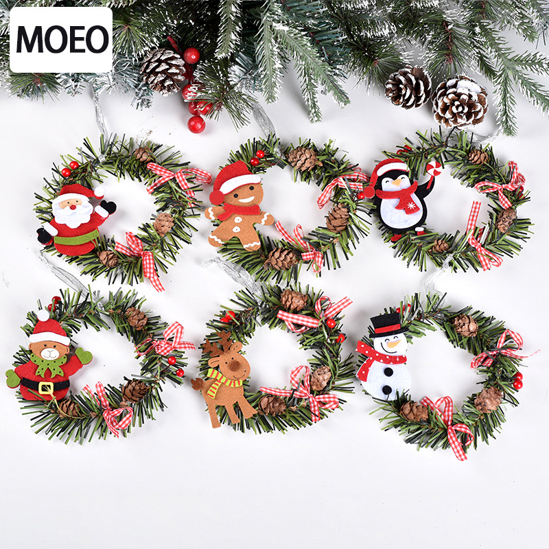 Christmas decorations Christmas wreath pendant Christmas snowman elk round PVC pendant Christmas tree pine cone pendant