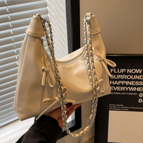 Niche Fashion Bow Armpit Bag Women's 2024 New Versatile High-Quality Textured Solid Color Commuting Shoulder Crossbody Bag