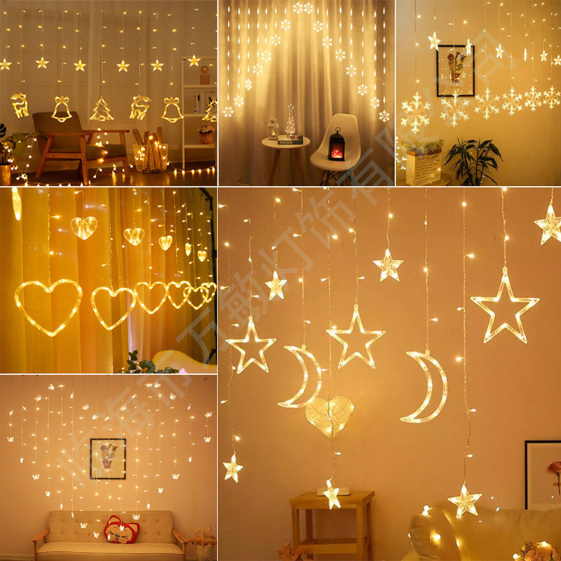 Samsung March Curtain Lights LED Internet Celebrity Room Interior Decoration Lanterns Festival Atmosphere Lights 6 Large 6 Small Pentagrams and Moon