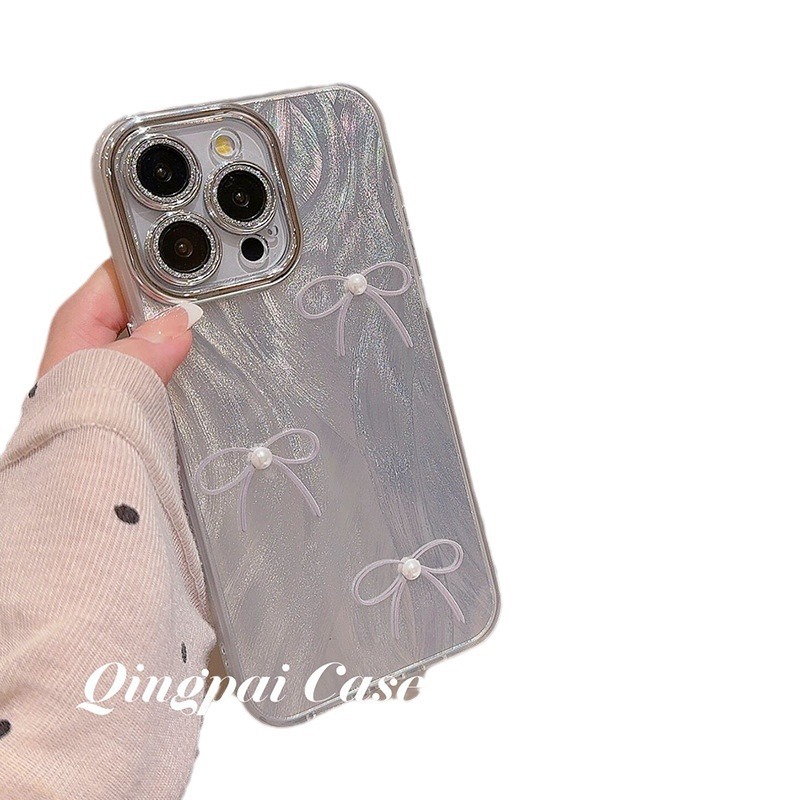 Lens film feather yarn pearl bow suitable for Apple 15promax mobile phone case iphone13 new 14pro