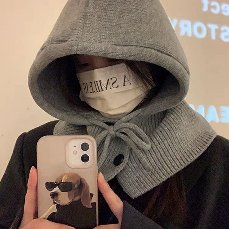 Korean balaclava hat for women winter warm hat and scarf integrated couple style ear protection woolen knitted hat