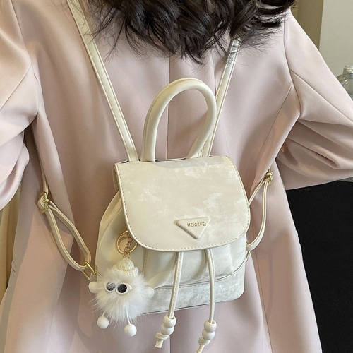 2024 new fashion retro solid color backpack women's bag spring and summer style casual trend simple travel small backpack