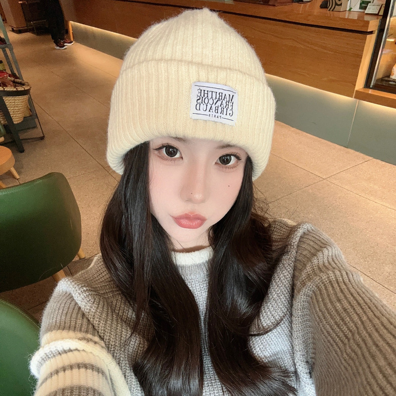 Knitted hat for women in autumn and winter Korean style niche large head circumference woolen hat Japanese style small face fashionable windproof warm hat