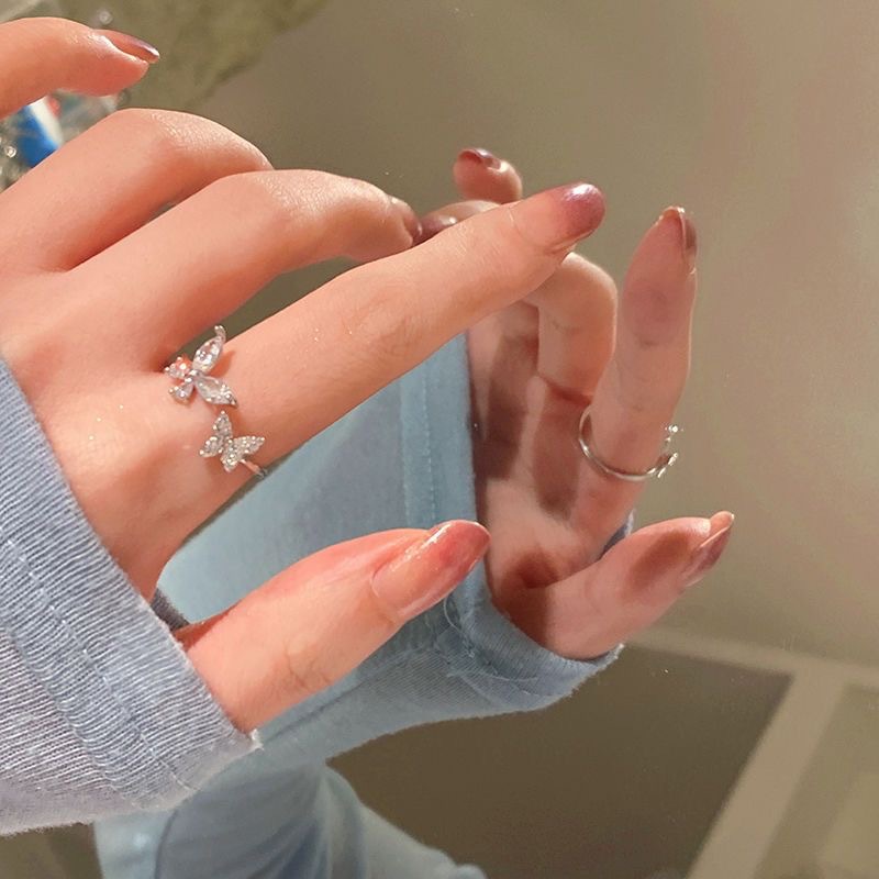 Ice Oxygen Fairy Butterfly Open Ring Fashion Personalized Ring Female Design Niche Luxurious High-end Luxurious Index Finger Ring