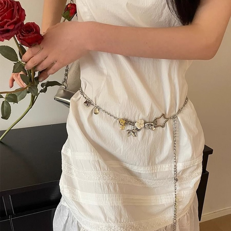 Metal star waist chain women's skirt, elegant, fashionable and versatile, thin belt, waist-cinching belt accessories