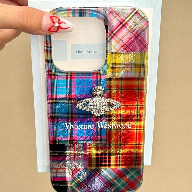 Japanese and Korean contrasting plaid three-dimensional planet suitable for iPhone15promax Apple 14 mobile phone case 12 new style 13 women