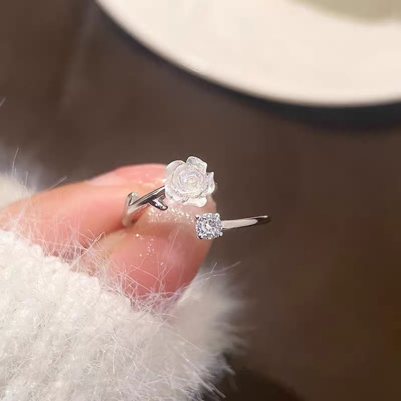 s925 sterling silver fashionable small fragrance rose index finger ring adjustable high-end flower ring
