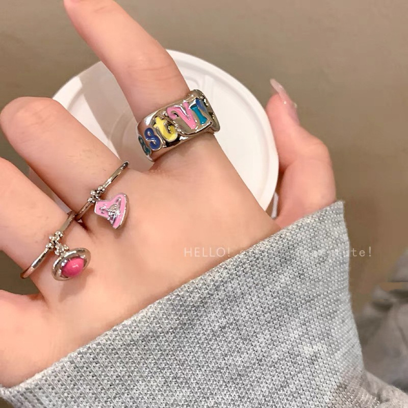 Colorful Letter Love Ring Women's Niche Design Open Index Finger Ring Personalized Unique Ring