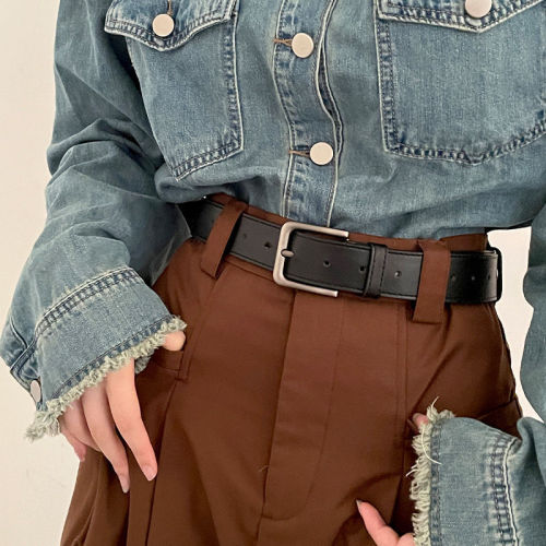 South Korea's 2024 new black belt for women, American retro niche, simple and versatile decorative jeans belt for men