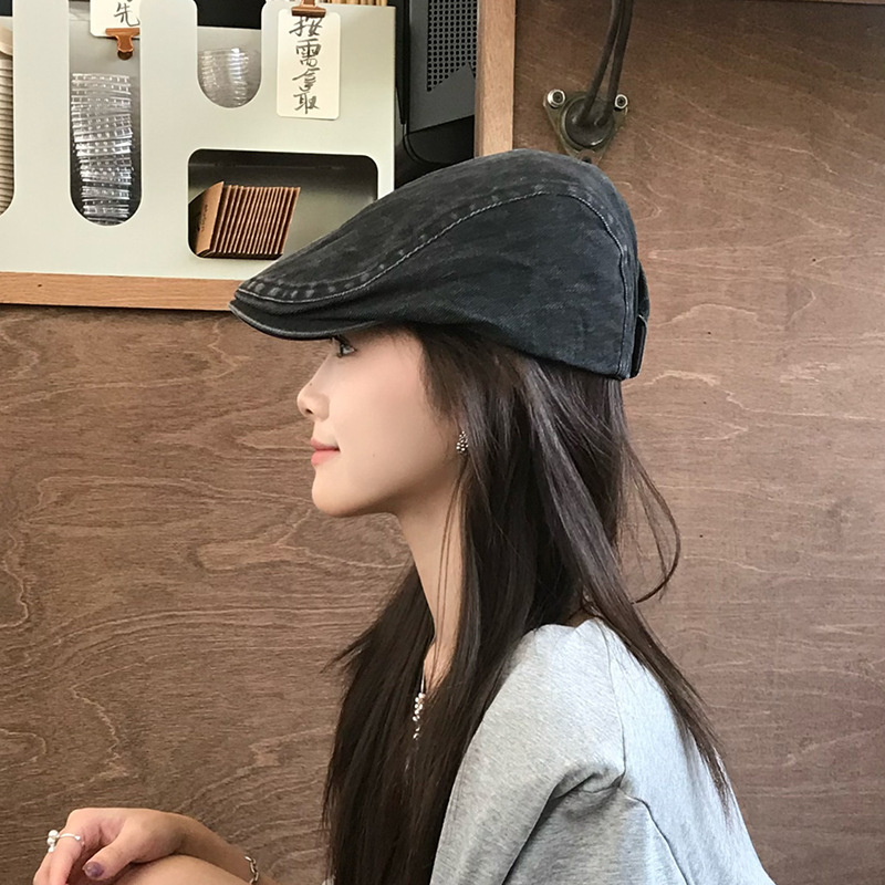 Gray old retro beret women's casual Japanese style forward hat personality versatile peaked cap men's niche work hat