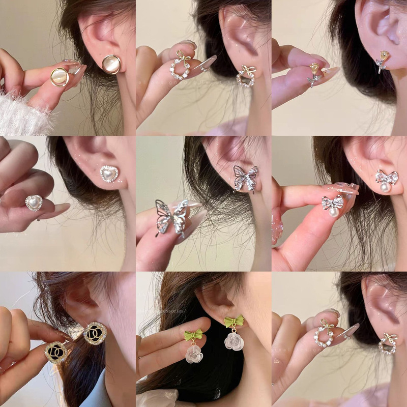 925 needle ins style pearl earrings for women, versatile earrings, high-end and temperament earrings, street stalls, night market hot items