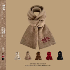 Internet celebrity college style imitation cashmere scarf for women winter 2024 new Korean version solid color fashion embroidered letters couple scarf