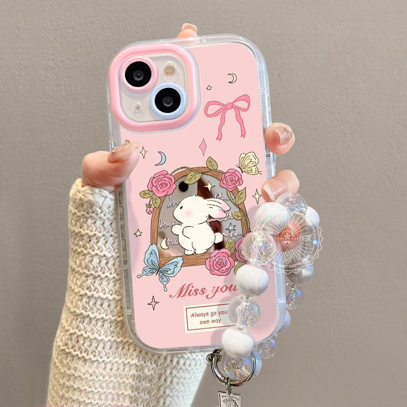 Suitable for Apple 15pro new mobile phone case with lanyard Apple 14 high-end niche rose butterfly rabbit