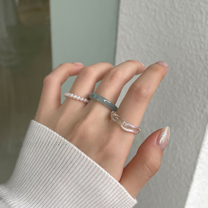 Guoyalec pearl ring set combination women's French retro index finger ring fashion personalized ring