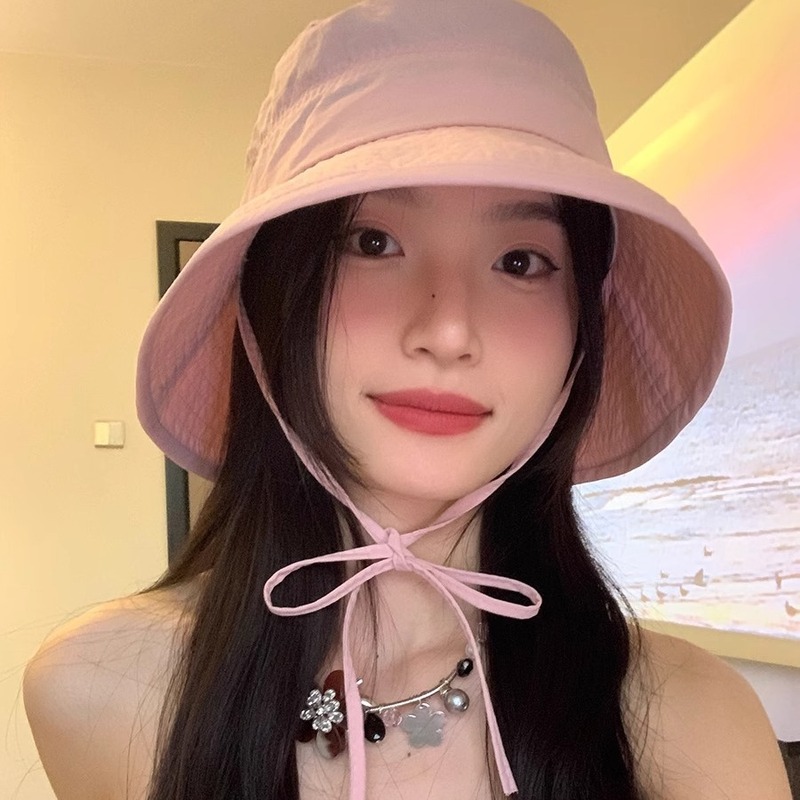 2024 New Korean Version Versatile Fisherman Hat Women's Sun Shade Bucket Hat Women's Face Revealing Small Sunscreen Revealing Face Small Basin Hat