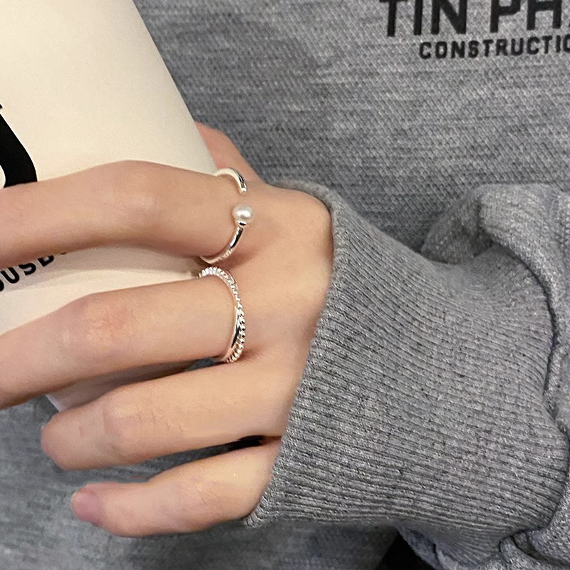 Korean style minimalist pearl open ring female ins fashion personality niche temperament versatile high-end index finger ring