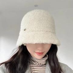 Japanese simple lamb wool fisherman hat women's autumn and winter plush bucket hat solid color basin hat mixed wool fashion hat trend