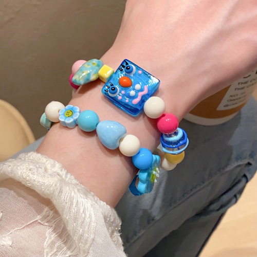 Cartoon Flower Childlike Bracelet Women's Niche High-end Design Color Bracelet Personalized Versatile Love Bracelet