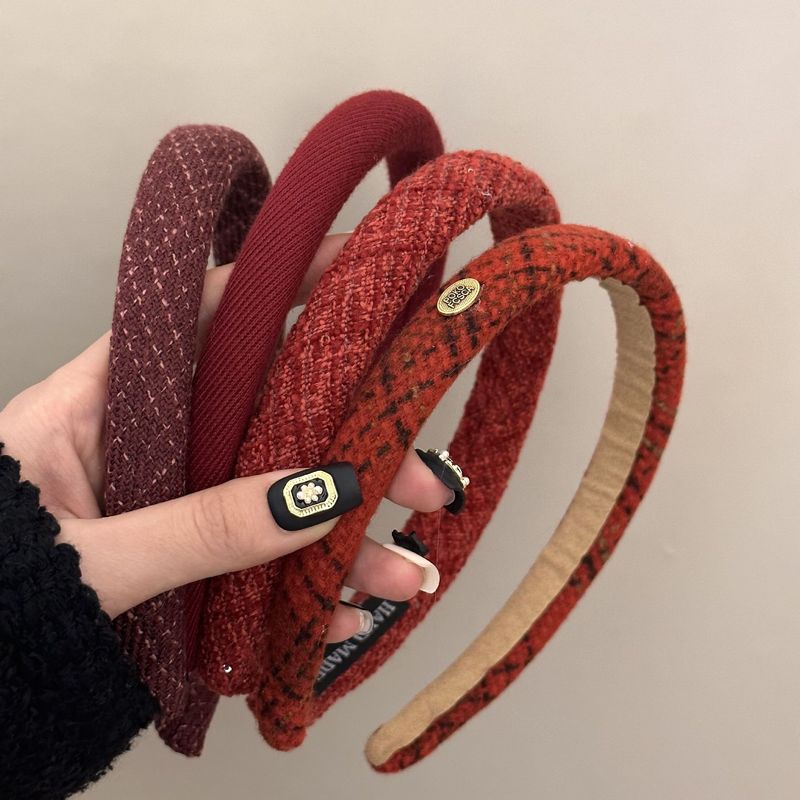 New Year's New Red Plaid Festive Atmosphere Headband Autumn and Winter French Retro Versatile High Skull Headband Hair Accessories