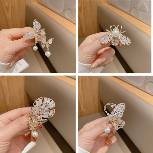 Butterfly brooch, pearl zircon, exquisite corsage, fixed neckline pin, clothing placket, versatile accessory for women