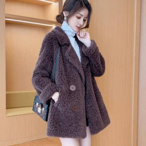 Thickened imitation sherpa coat for women mid-length 2024 winter new style loose slimming fur one-piece grain velvet coat