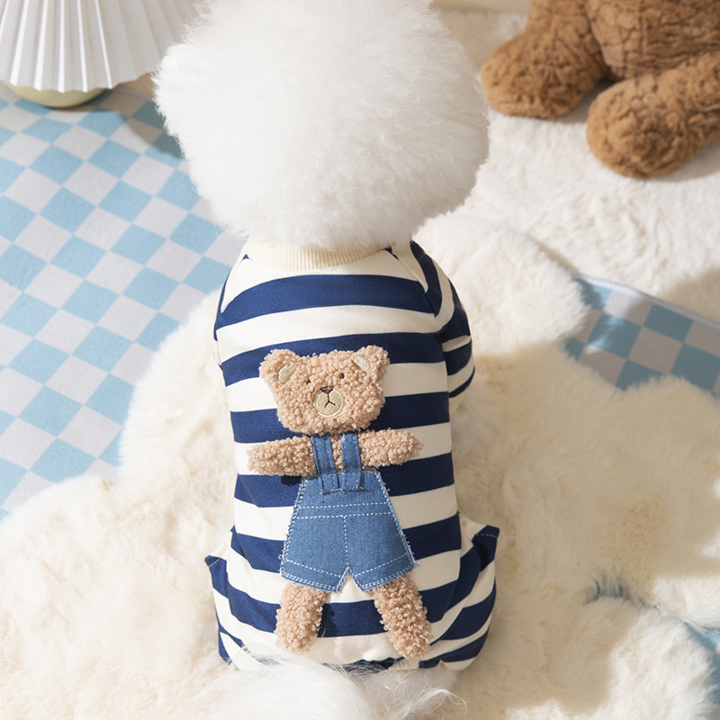Dog three-dimensional cute bear striped four-legged home clothes cat home pet four-legged air-conditioned clothes