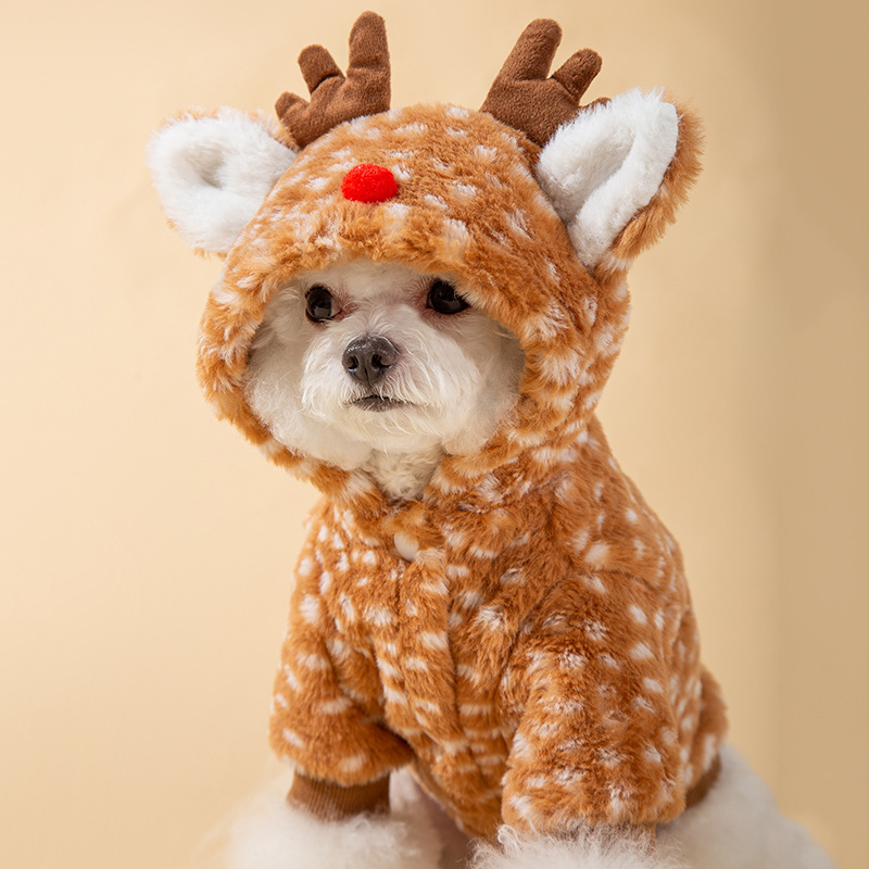 Autumn and winter cat elk transformation clothing traction two-legged cotton clothing dog cute Christmas pet cat clothing