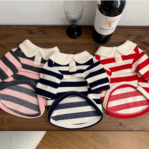 Spring dog clothes, casual striped round neck T-shirts, thin POLO shirts for small and medium-sized dogs, two-legged clothes, pet clothing