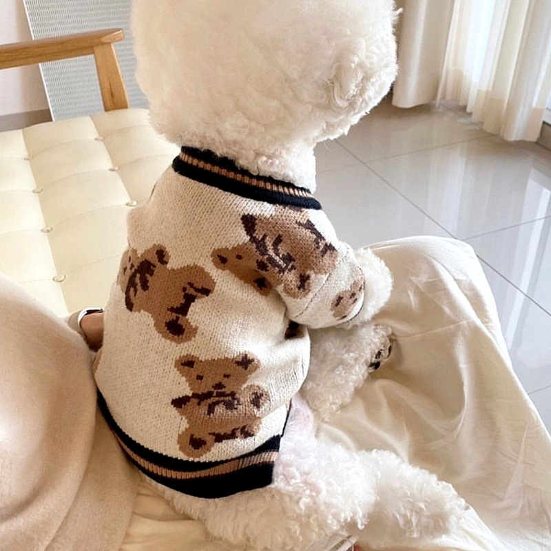 All-over printed bear and puppy clothes for autumn Bichon Frize Teddy Schnauzer cat and small dog pet autumn and winter sweater