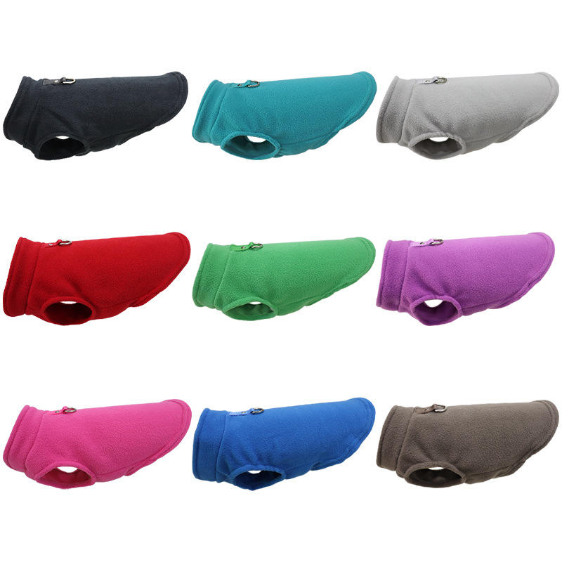 Dog clothes European and American Amazon pet clothes thickened solid color belt traction polar fleece pet supplies manufacturer ready stock